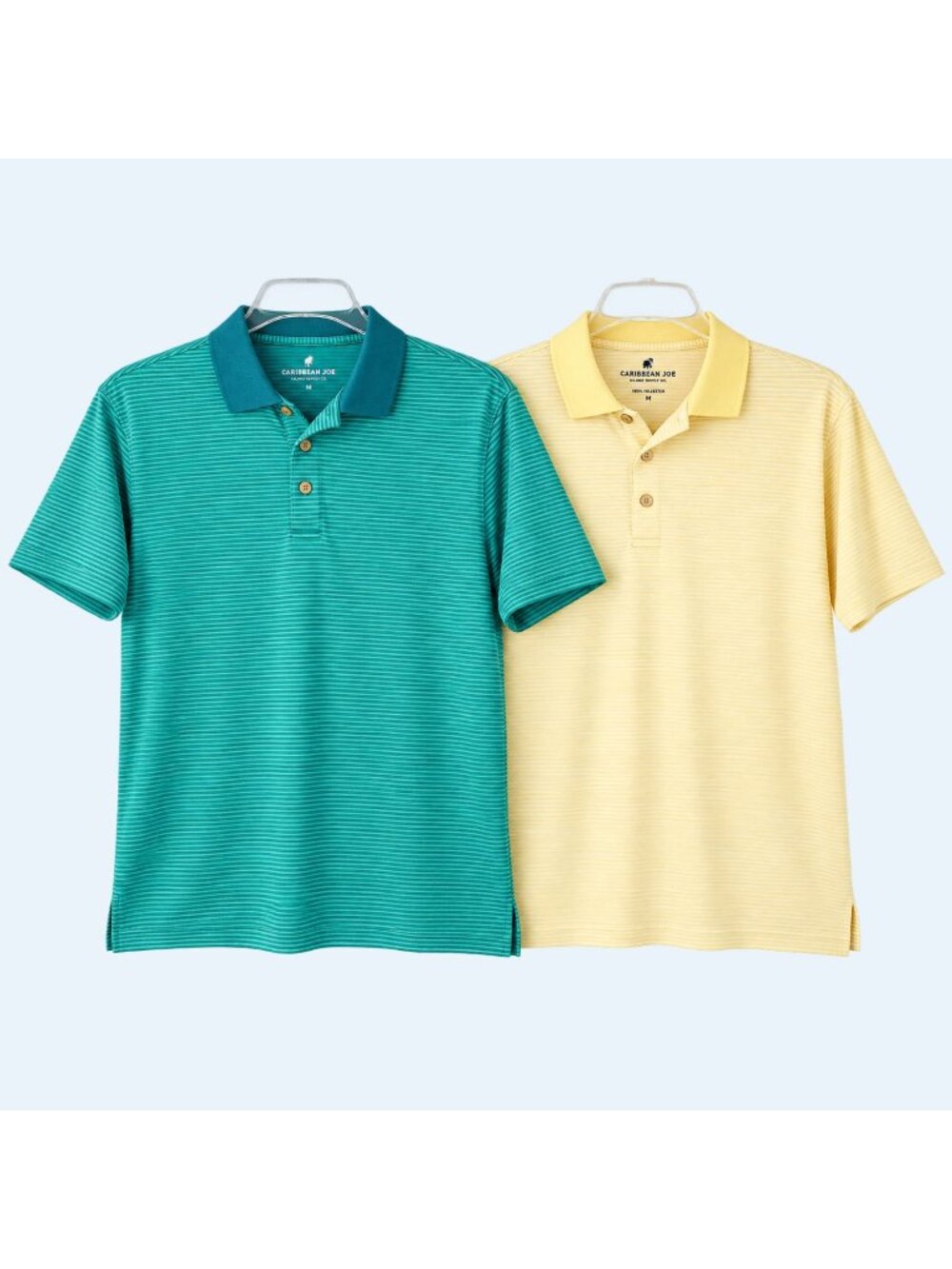 Caribbean Joe yellow and green polo striped shirt polyester lot of 2 size S